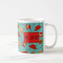 Red & Turquoise Coffee Cups Monogram Inital Mug