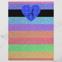 Regenbogen-Glittermonogramm-Blau-Rosen Individuelle Flyer