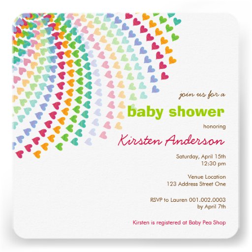 Regenbogen-Herz besprüht Babyparty-Einladung