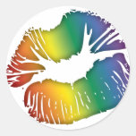 Regenbogen-Lippen 3 Runder Aufkleber
