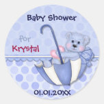 Regenschirm-Bärn-blaue Tupfen-Babyparty Runder Sticker