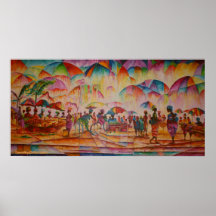Regenschirm-Markt - Leinwand-Druck Poster