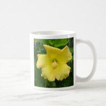 Regentropfen auf gelbem Blumenbecher Tasse