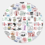 Reise-Briefmarken-Muster Runder Sticker