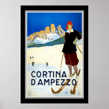 Reise-Plakat-Vintages Cortina d'Ampezzo Skifahren