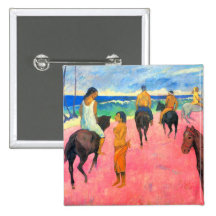 Reiter auf Strandreiter-Pferdekunst durch Gauguin Anstecknadelbutton