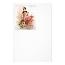 Reizende Vintage Dame In Pink Dress Bedrucktes Büropapier