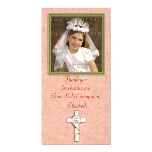 Religiöses Pfirsich-Weiß-Kreuz Individuelle Photo Karte