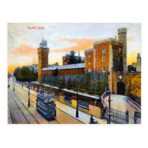 Replica Vintage Image, cardiff, castle, tram Post Card