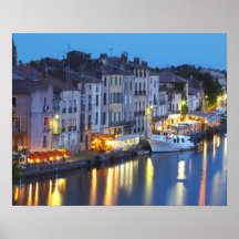 Restaurants entlang dem l'Herault Fluss. L'Herault Posterdruck