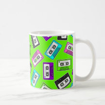 Retro 80" Druck s Mixtape - grüner Hintergrund Kaffee Tassen