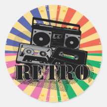 Retro Art-Ghettoblaster und -kassetten Runder Aufkleber