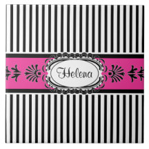 Retro Art-Streifen Pink-und Schwarz-schicke Paris Keramikfliese