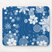 Retro blaue und weiße Blumen und Punkte Mousepad