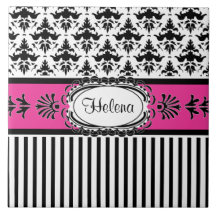 Retro Damast Pink-und Schwarz-eleganter Paris Kacheln