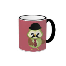 Retro Eule mit Hut, Krawatte und dem Schnurrbart Tee Tasse