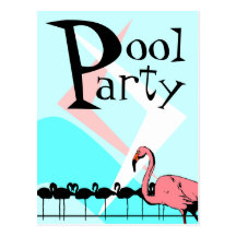 Retro Flamingo-Pool-Party Einladungs-Postkarten-PC