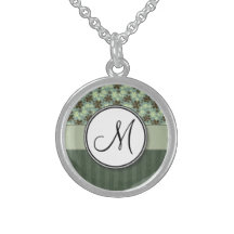Retro Flowers Sea Green with Stripes and Monogram Custom Necklace