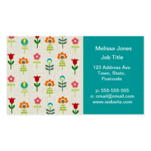 Retro folk flower pattern business card