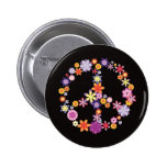 Retro Girly Floral Peace Symbol.png Pinback Button