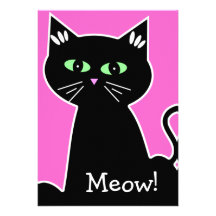Retro grüner mit Augen schwarze Katzen-Junggeselin Individuelle Einladungskarten