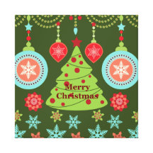 Retro Holiday Merry Christmas Tree Snowflakes Canvas Print