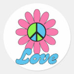 Retro Liebe-FriedensBlume Runde Aufkleber
