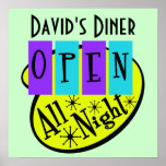 Retro ÖFFNEN Sie DIE GANZE NACHT Restaurant-Zeiche Plakatdrucke