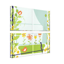 Retro Vögel und Blumen Leinwand-Druck leinwanddrucke