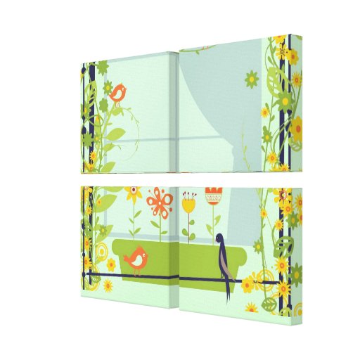 Retro Vögel und Blumen Leinwand-Druck 2 Gespannte Galeriedrucke