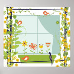 Retro Vögel und Blumen Plakat