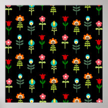 Retro Volksblumenmuster Plakat