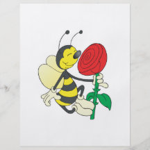 riechende Rose der niedlichen glücklichen Biene Flyerdruck