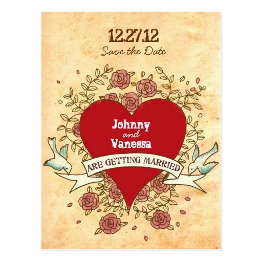 Rock-and-Rollhochzeit (Rosen) Save the Date Postkarten