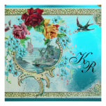 ROMANTİCA 3 BLAUaquamarine-MONOGRAMM Einladungen