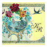 ROMANTİCA 3 MONOGRAMM, blaue gelbe Hochzeit Individuelle Einladung