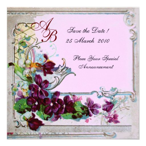 ROMANTICA 4 MONOGRAMM, lila rosa mit Blumenhochzei Individuelle Einladung