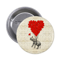 Romantische Elefant- u. Herzballone Buttons
