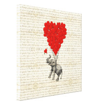 Romantische Elefant- u. Herzballone Gespannter Galeriedruck