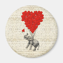 Romantische Elefant- u. Herzballone Kühlschrankmagnet