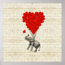 Romantische Elefant- u. Herzballone Plakatdrucke