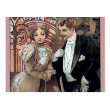 Romantische Liebe des Mucha Flirtfrauen-Mannes Postkarten