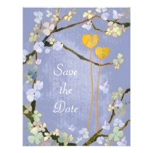 Romantische zwei Herz-blaue Blumen Save the Date Personalisierte Einladungen