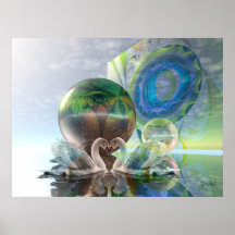 Romantisches Sciencefictionplakat mit Schwänen