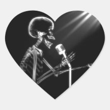 RÖNTGENBLICK-SKELETON GESANG AUF RETRO MIC - B&W HERZAUFKLEBER