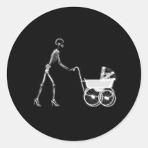 RÖNTGENSTRAHL-SKELETON FRAU U. KINDERWAGEN - B&W RUNDER AUFKLEBER