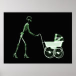 RÖNTGENSTRAHL-SKELETON FRAU U. KINDERWAGEN - GRÜN PLAKATDRUCK