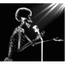RÖNTGENSTRAHL-SKELETON GESANG AUF RETRO MIC - B&W ACRYL AUSSCHNITTE