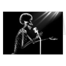 RÖNTGENSTRAHL-SKELETON GESANG AUF RETRO MIC - B&W GRUßKARTE