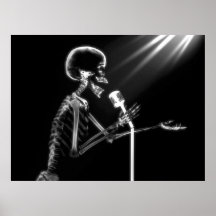 RÖNTGENSTRAHL-SKELETON GESANG AUF RETRO MIC - B&W POSTERDRUCK